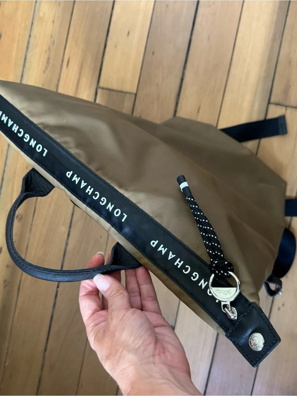 Longchamp LE PLIAGE ENERGY L BACKPACK khaki nylon backpack with black trim
